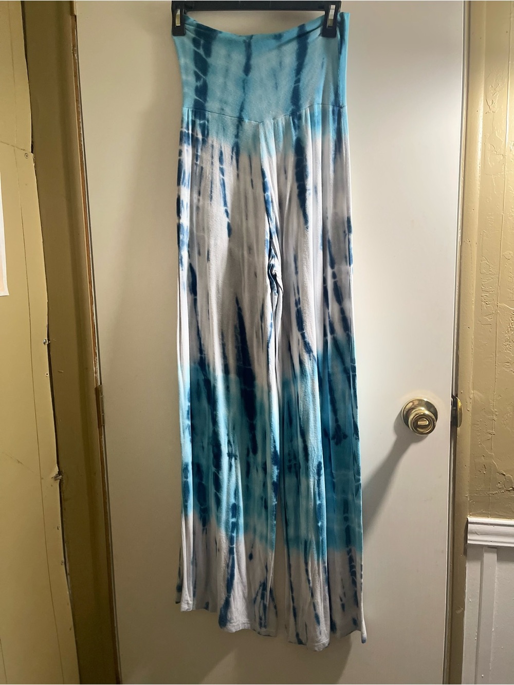 Chatoyant Blue Tie Dye Wide Leg Palazzo Pants Boho Lounge Resort Style - Picture 2 of 5